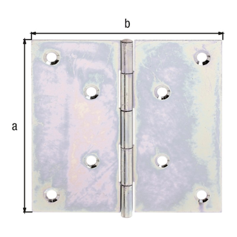 Scharnier quadratisch 100 x 100 mm sendzimirverzinkt – mit vernietetem Edelstahlstift, 1,20 mm stark