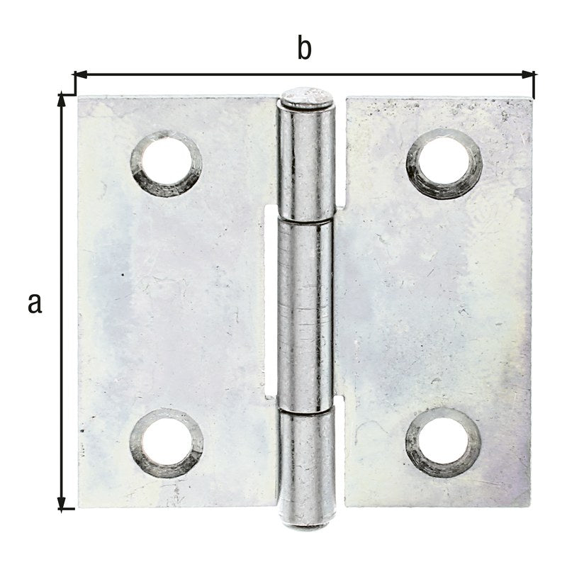 Scharnier quadratisch 31 x 31 mm gelb verzinkt – mit vernietetem Edelstahlstift, 0,75 mm stark