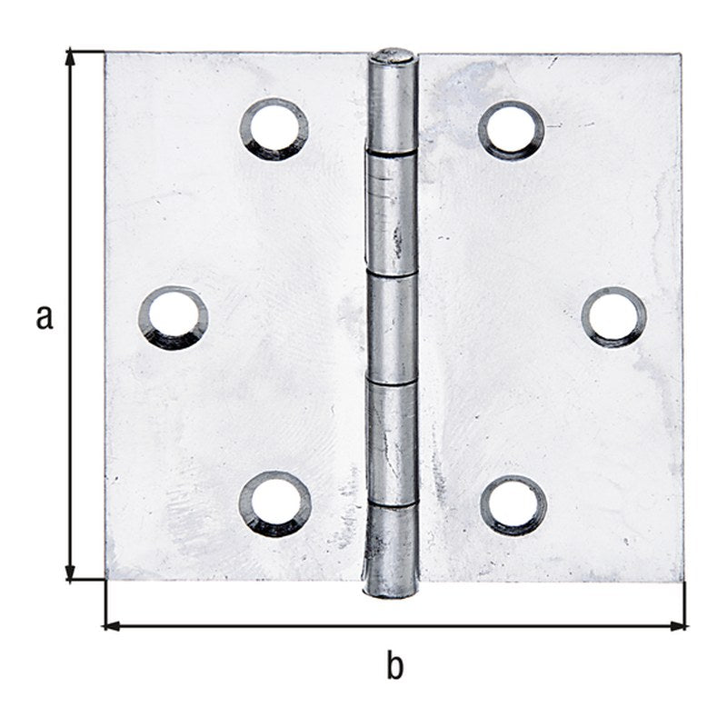 Scharnier quadratisch 51 x 51 mm Edelstahl – mit vernietetem Edelstahlstift, 0,75 mm stark, 6 Löcher, 1 Stück
