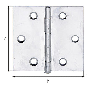Scharnier quadratisch 51 x 51 mm Edelstahl – mit vernietetem Edelstahlstift, 0,75 mm stark, 6 Löcher, 1 Stück