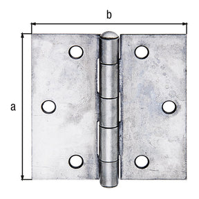 Scharnier quadratisch 60 x 60 mm Edelstahl – mit vernietetem Edelstahlstift, 1,50 mm stark, 6 Löcher