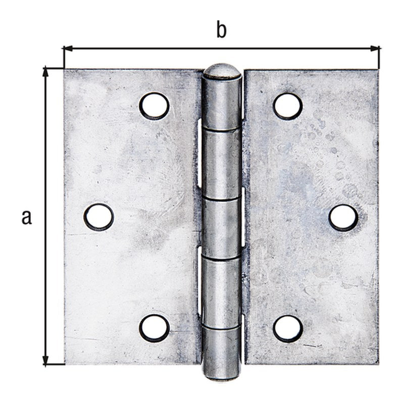 Scharnier quadratisch 60 x 60 mm Edelstahl – mit vernietetem Edelstahlstift, 1,50 mm stark, 6 Löcher