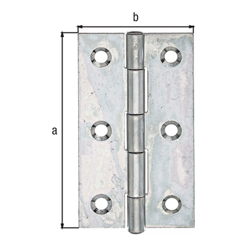 Scharnier schmal 82 x 45 mm sendzimirverzinkt – mit vernietetem Edelstahlstift, 1,20 mm stark