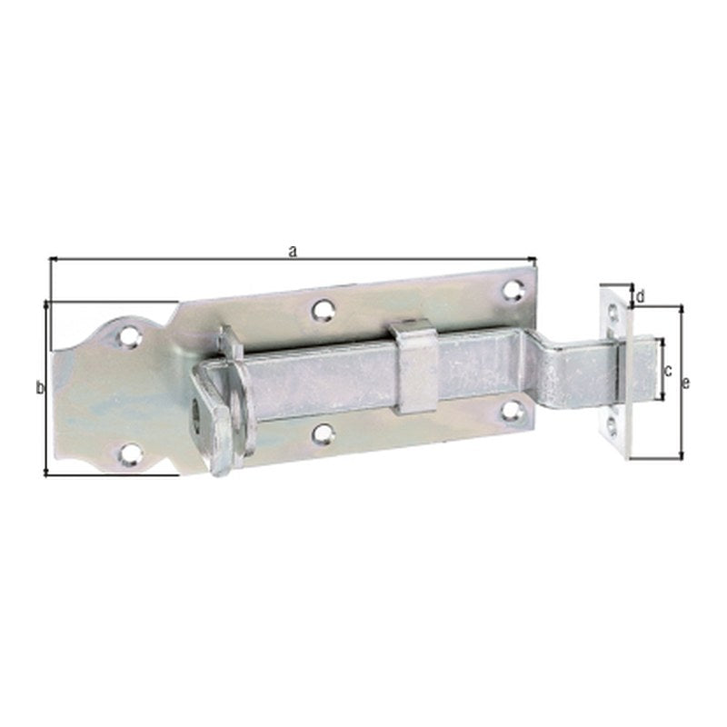 Schlossriegel gekröpft mit Schließblech 140 mm verzinkt dickschichtpassiviert – flacher Griff
