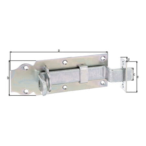 Schlossriegel gekröpft mit Schließblech 140 mm verzinkt dickschichtpassiviert – flacher Griff