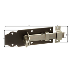 Schlossriegel gerade mit Schlaufe 140 mm blau verzinkt – Platte schwarz lackiert, flacher Griff