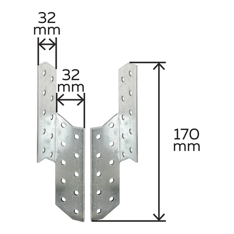 Sparren-Pfettenanker rechts und links 32 x 32 x 170 mm sendzimirverzinkt – CE nach ETA-08/0170