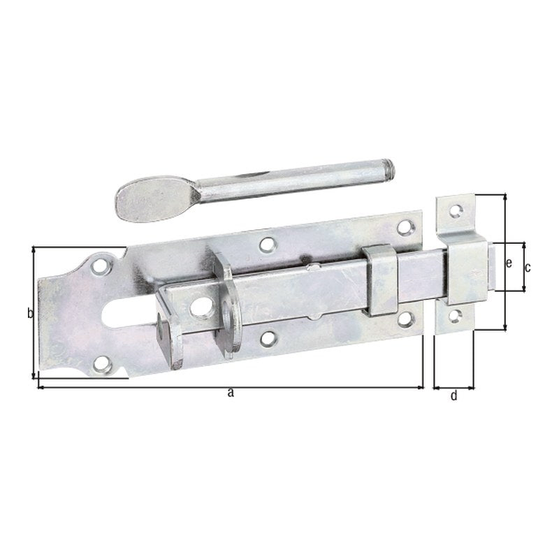 Stalltür-Schlossriegel gerade mit Schlaufe 180 mm verzinkt dickschichtpassiviert – flacher Griff