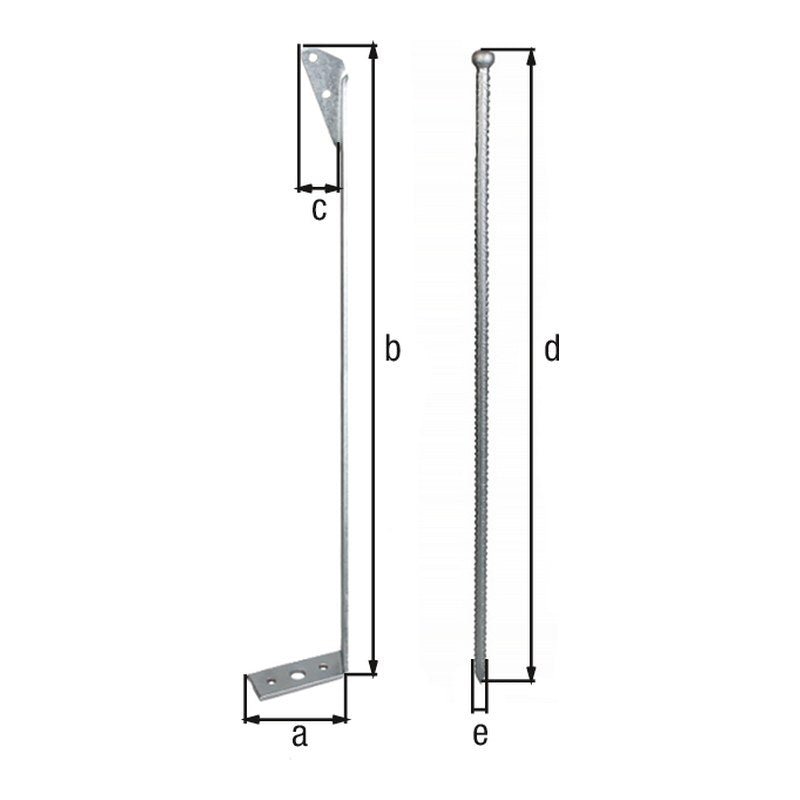 Sturmanker mit Erddorn 637 mm feuerverzinkt – Flacheisen 40 x 5 mm, Erdnagel Ø 12 mm