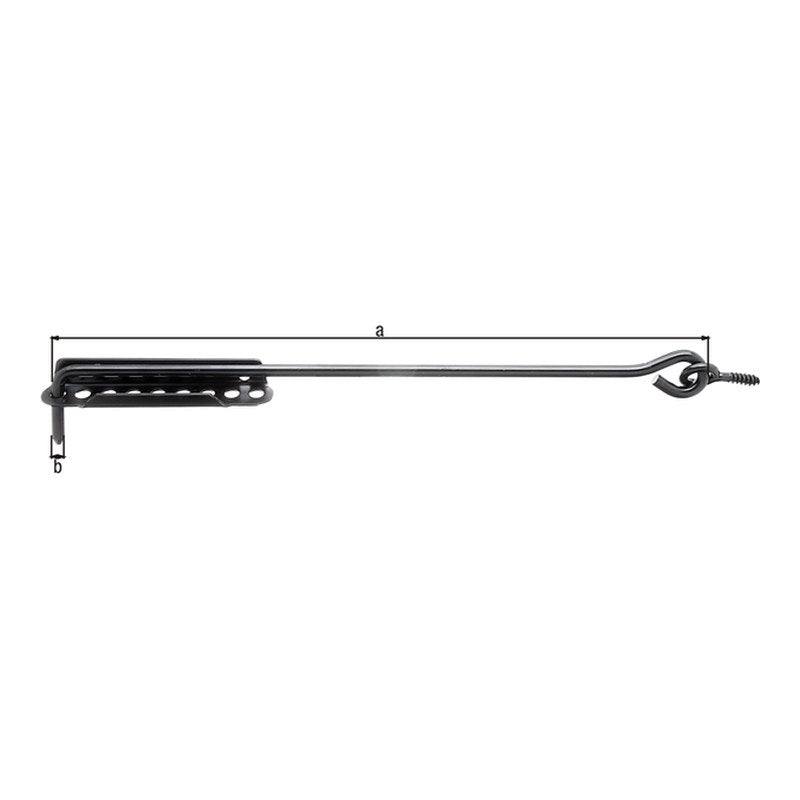 Sturmhaken mit Ösenschraube und Feststellplatte 400 mm schwarz tauchlackiert – Haken Ø 8 mm