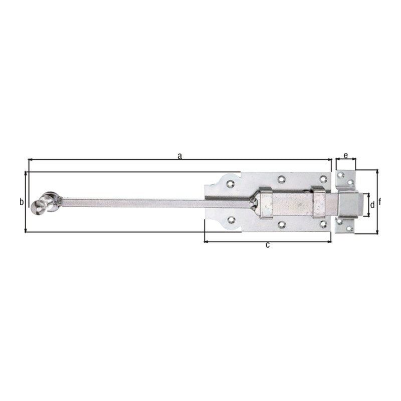 Tür-Stangenriegel mit Knopfgriff 365,8 mm gelb verzinkt – Vierkantstab 10 x 10 mm, mit Schlaufe