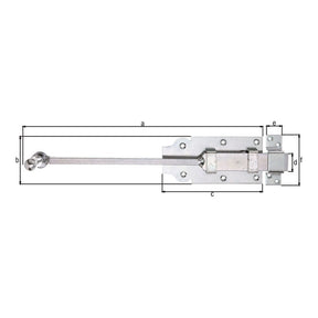 Tür-Stangenriegel mit Knopfgriff 365,8 mm gelb verzinkt – Vierkantstab 10 x 10 mm, mit Schlaufe