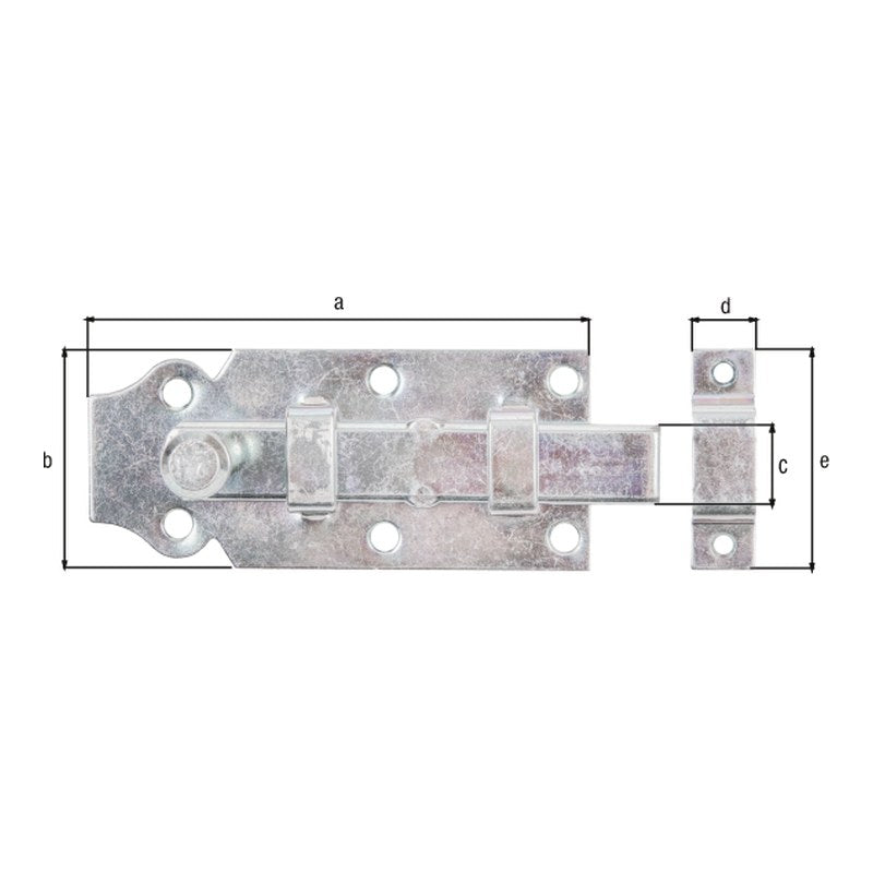 Türriegel gerade mit Schlaufe 100 mm gelb verzinkt – Knopfgriff, Plattenbreite 44 mm