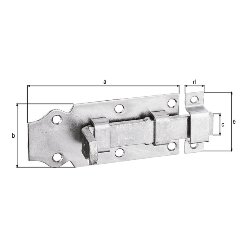 Türriegel gerade mit Schlaufe 100 mm gelb verzinkt – flacher Griff, Plattenbreite 44 mm