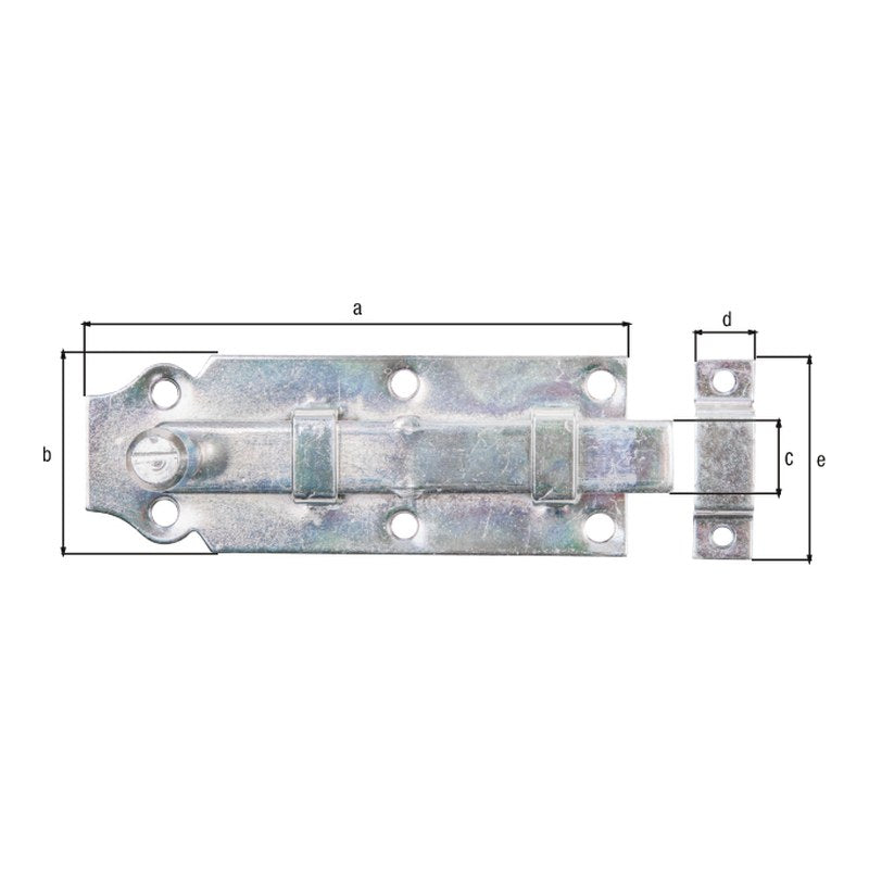 Türriegel gerade mit Schlaufe 120 mm gelb verzinkt – Knopfgriff, Plattenbreite 44 mm