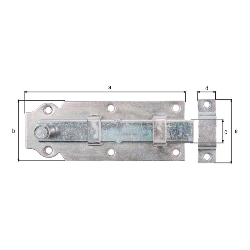 Türriegel gerade mit Schlaufe 140 mm gelb verzinkt – Knopfgriff, Plattenbreite 52 mm