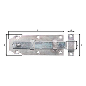 Türriegel gerade mit Schlaufe 140 mm gelb verzinkt – Knopfgriff, Plattenbreite 52 mm