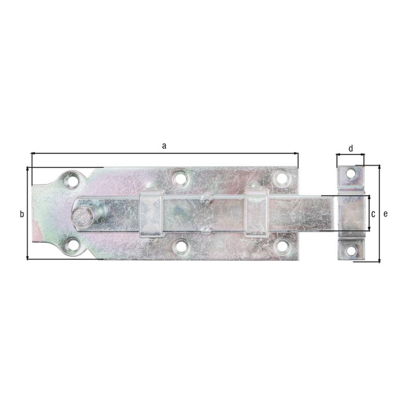 Türriegel gerade mit Schlaufe 160 mm gelb verzinkt – Knopfgriff, Plattenbreite 56 mm