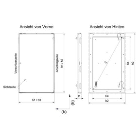 UniSpace 30 Brandschutz-Revisionsklappe – Maßzeichnung mit Bauöffnungs- und Einbaumaßen