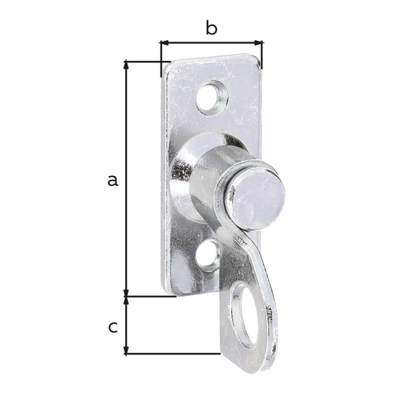 Vorreiber auf Platte 45 x 20 mm gelb verzinkt – 2 Löcher, Abstand Platte - Vorreiber 4,5 mm